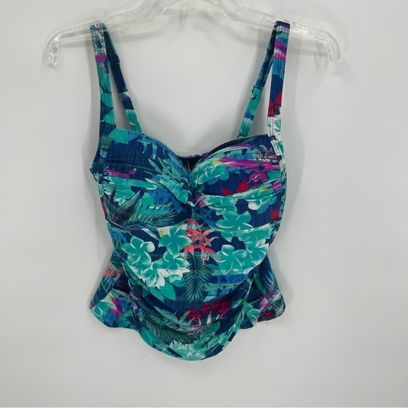 Bond-Eye Australia Size 10 Blue Green Tropical Floral Tankini Top Ruched Lined - Picture 8 of 8